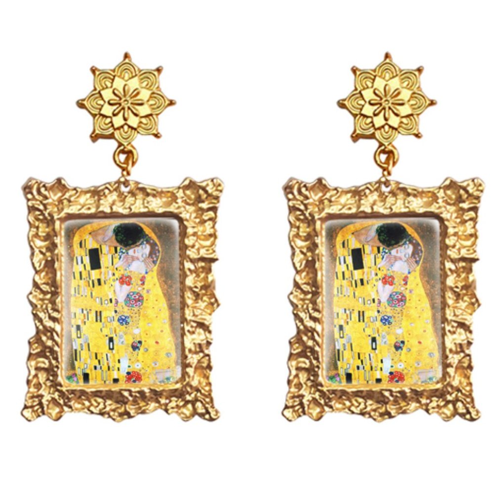 Gustav Klimt The Kiss Painting Drop Post Earrings Retro Jewelry Gift Art…